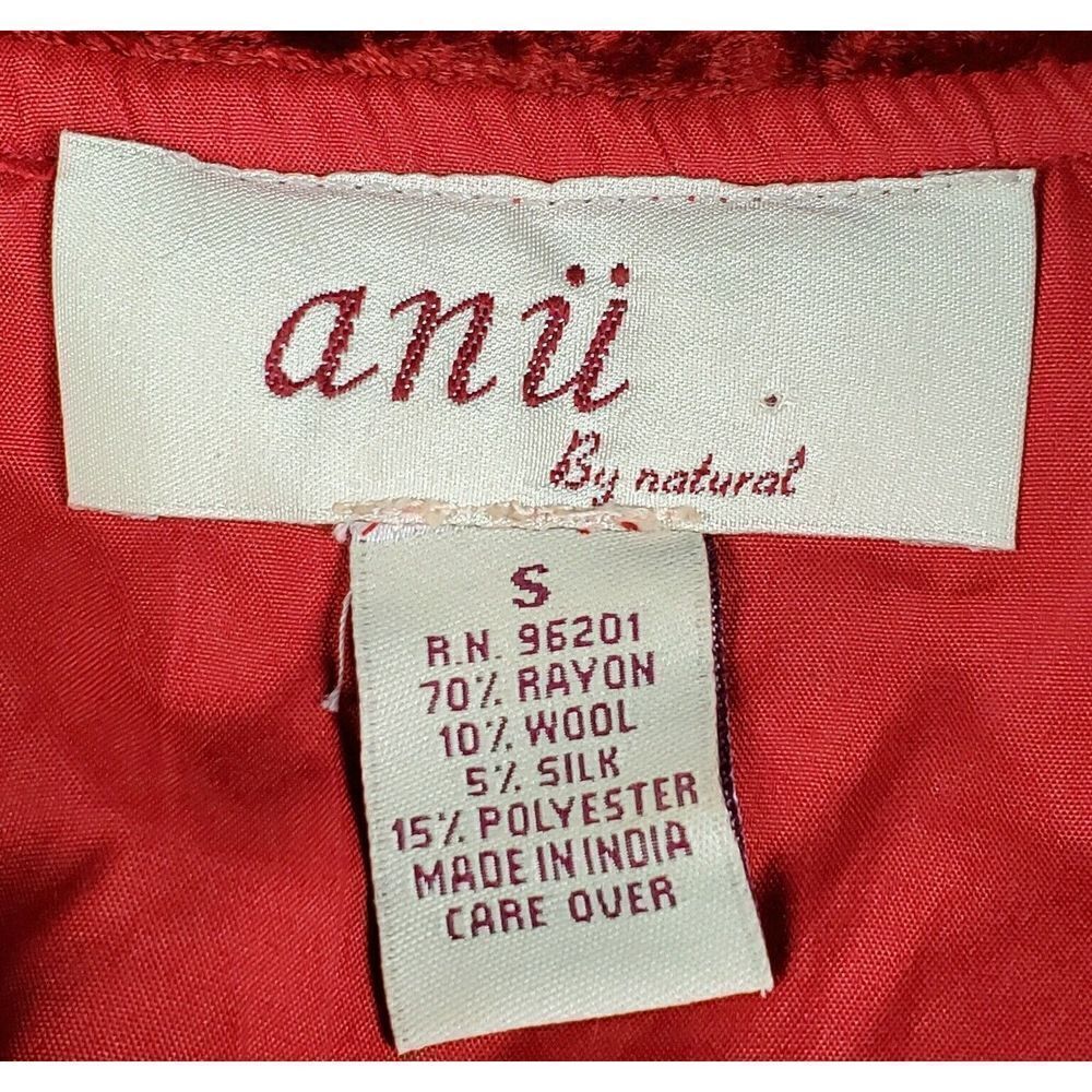 Anu Jacket Size Small Velvet Patchwork Red Silk W… - image 6